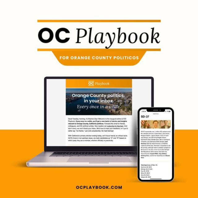 Today we launched OC Playbook, the newsletter for Orange County politicos!

Join for free: ocplaybook.com (Link in bio)